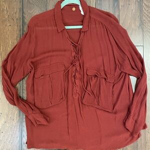 Free people Rust Red Lace-Up Blouse